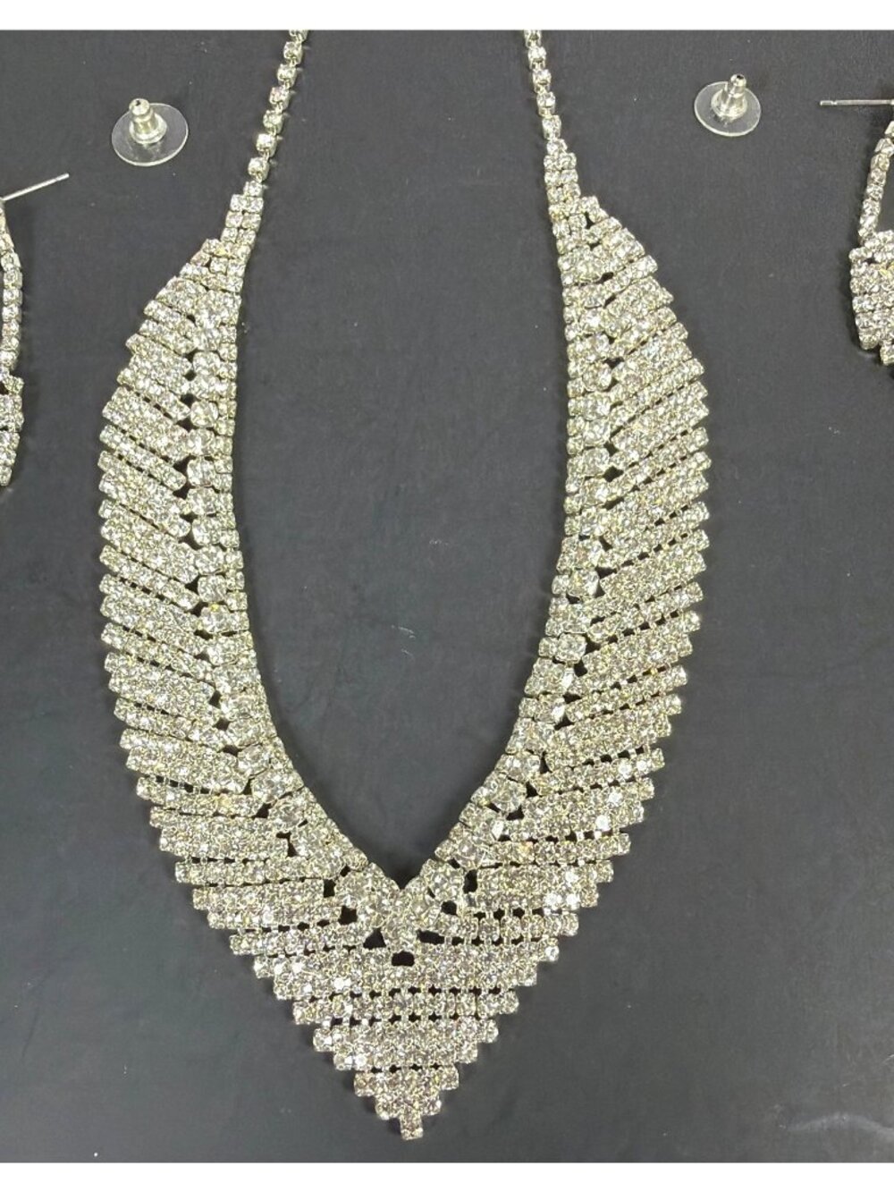 Clear Rhinestone Bridal Wedding Jewelry Set Statement Necklace Drop Earrings Lot - Picture 11 of 16